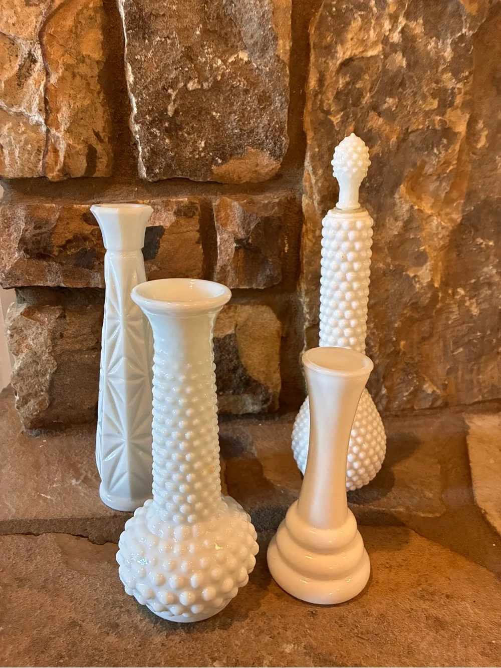 Vintage White Milk Glass Bud Vase set
